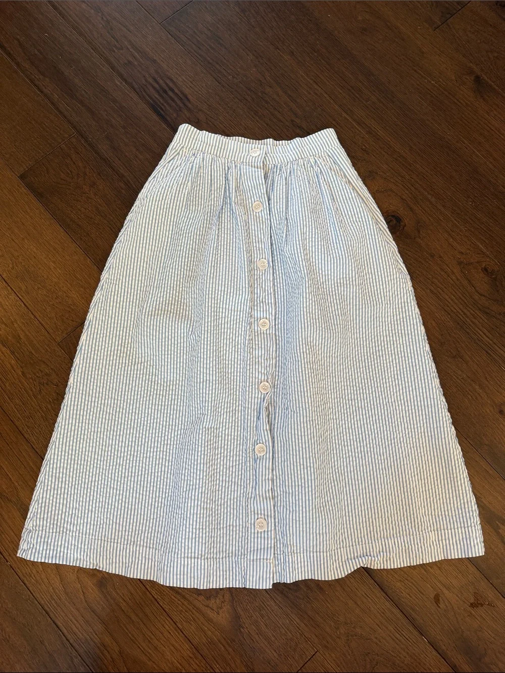 H&M Light Blue & White Striped Button-Front Midi Skirt Size 2 - C33-073